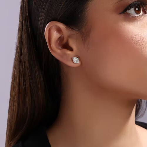 0.74ct Pear Halo Stud Earrings