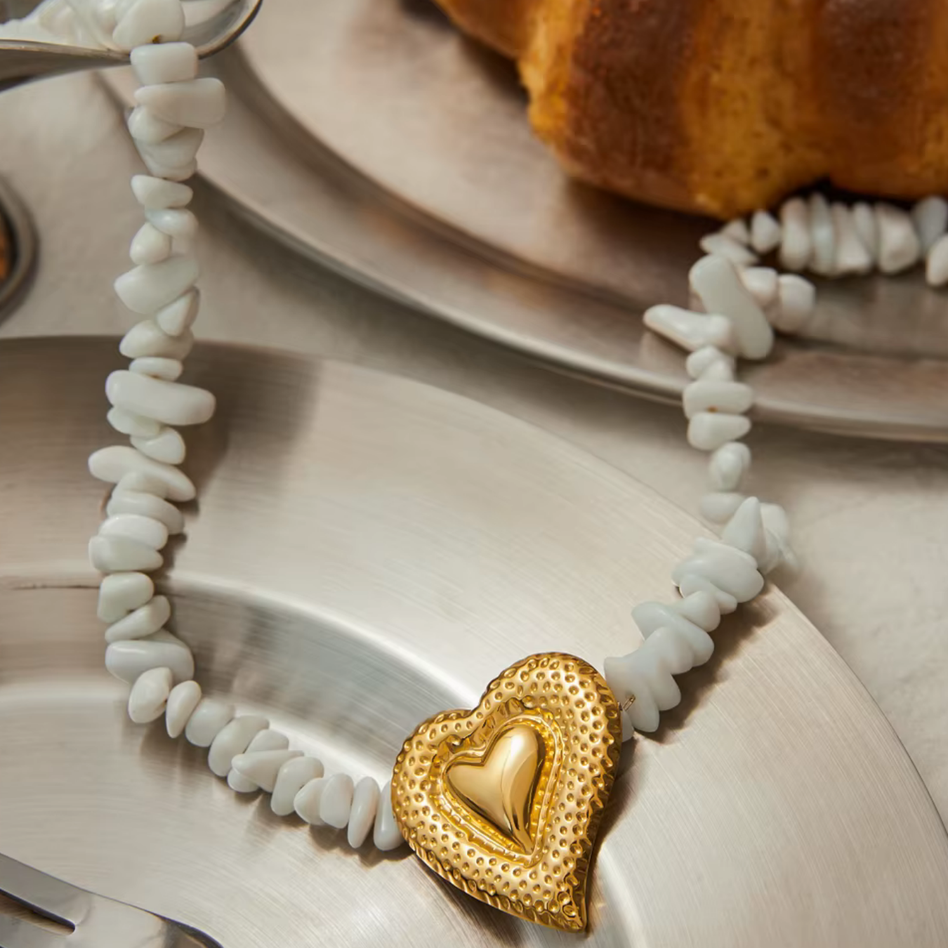 White beads Statement Necklace