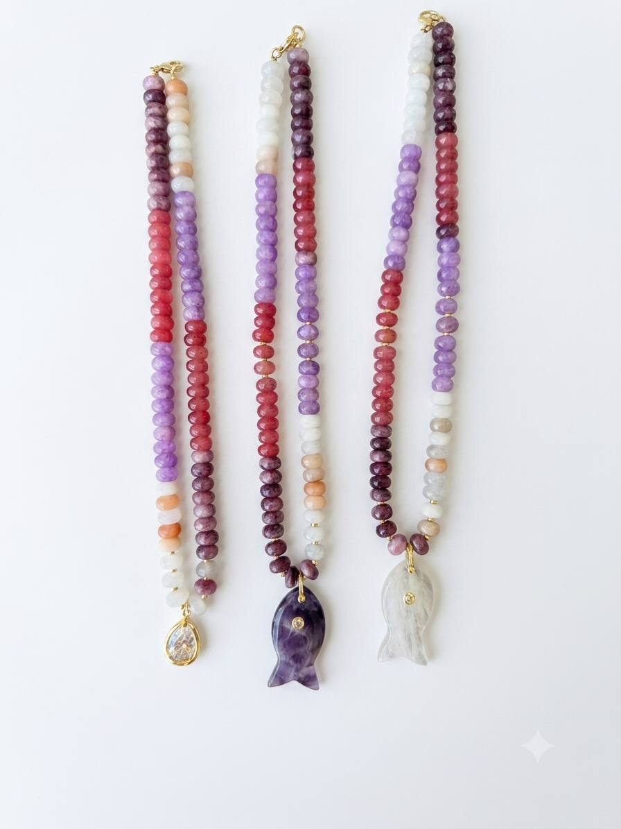 Mixed Jade and Agate Necklace with Pendant