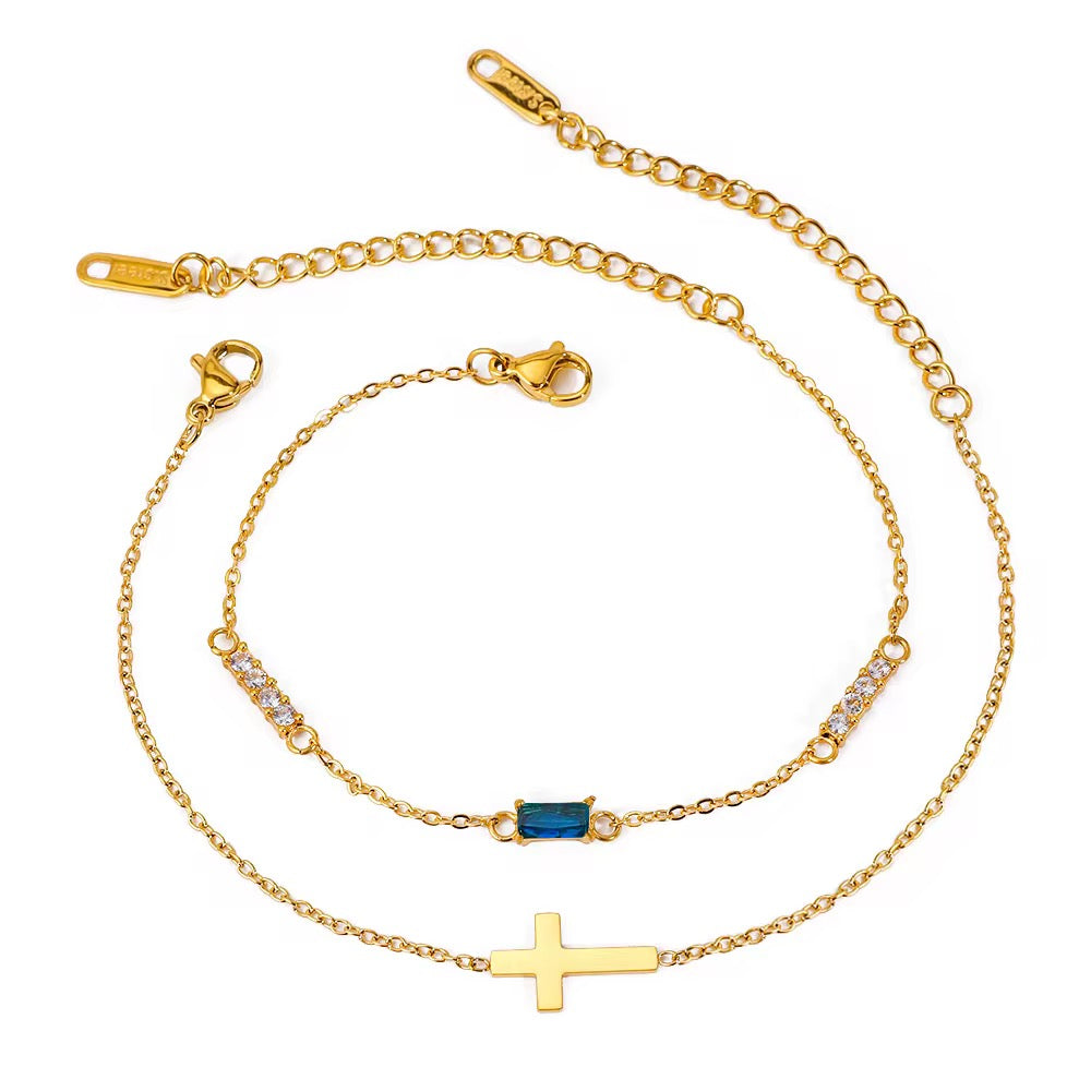 Pulsera Piedra de color y Cruz