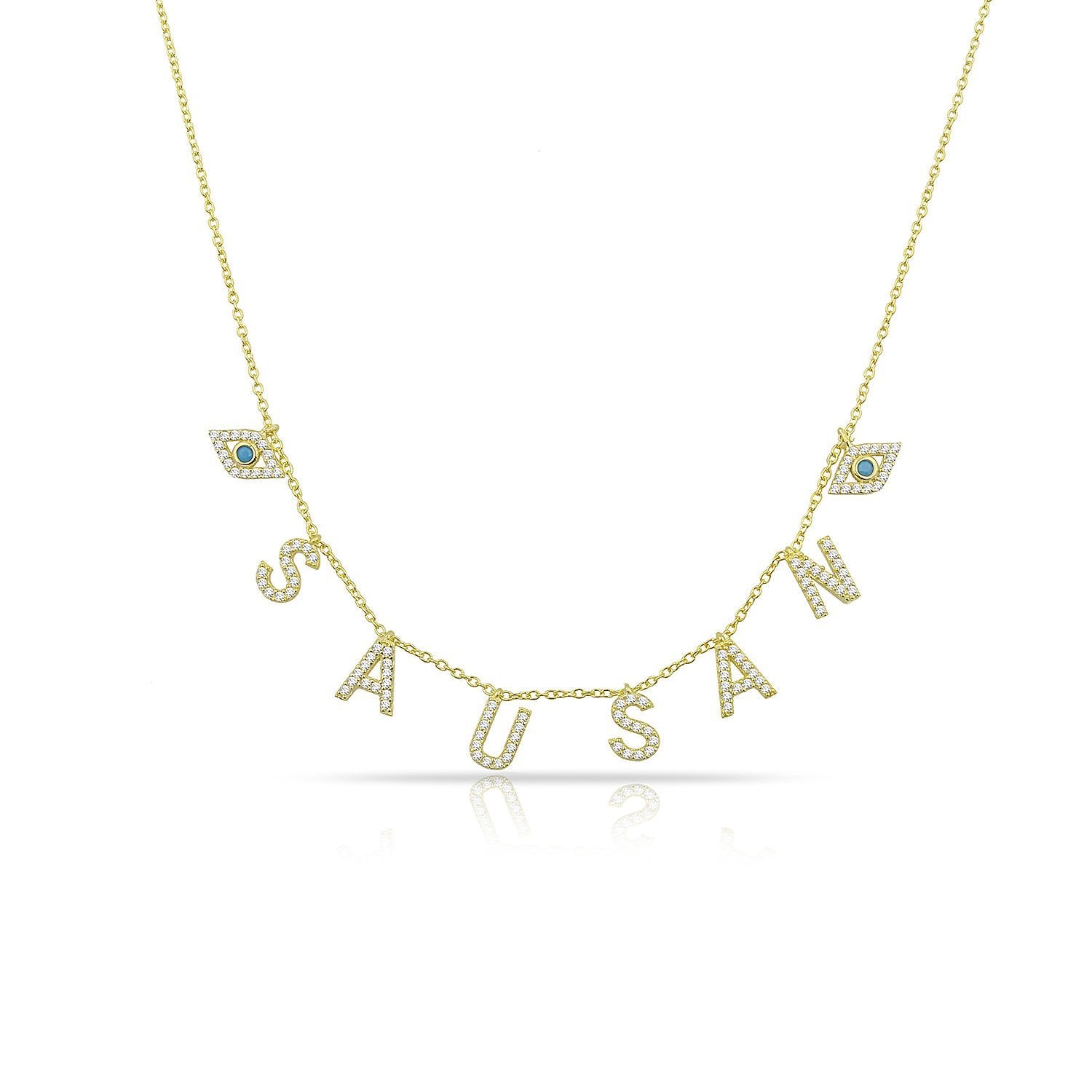 Evil eye Pave Name Necklace