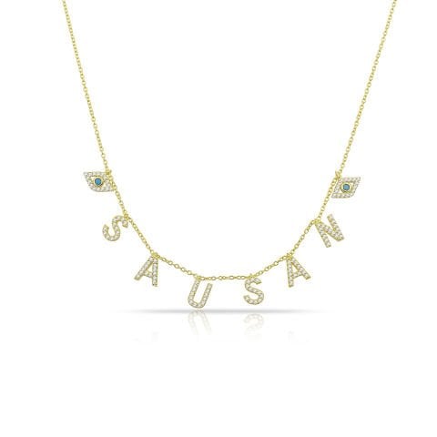 Evil eye Pave Name Necklace