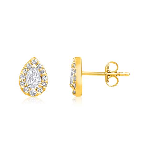 0.74ct  Pear Halo Stud Earrings