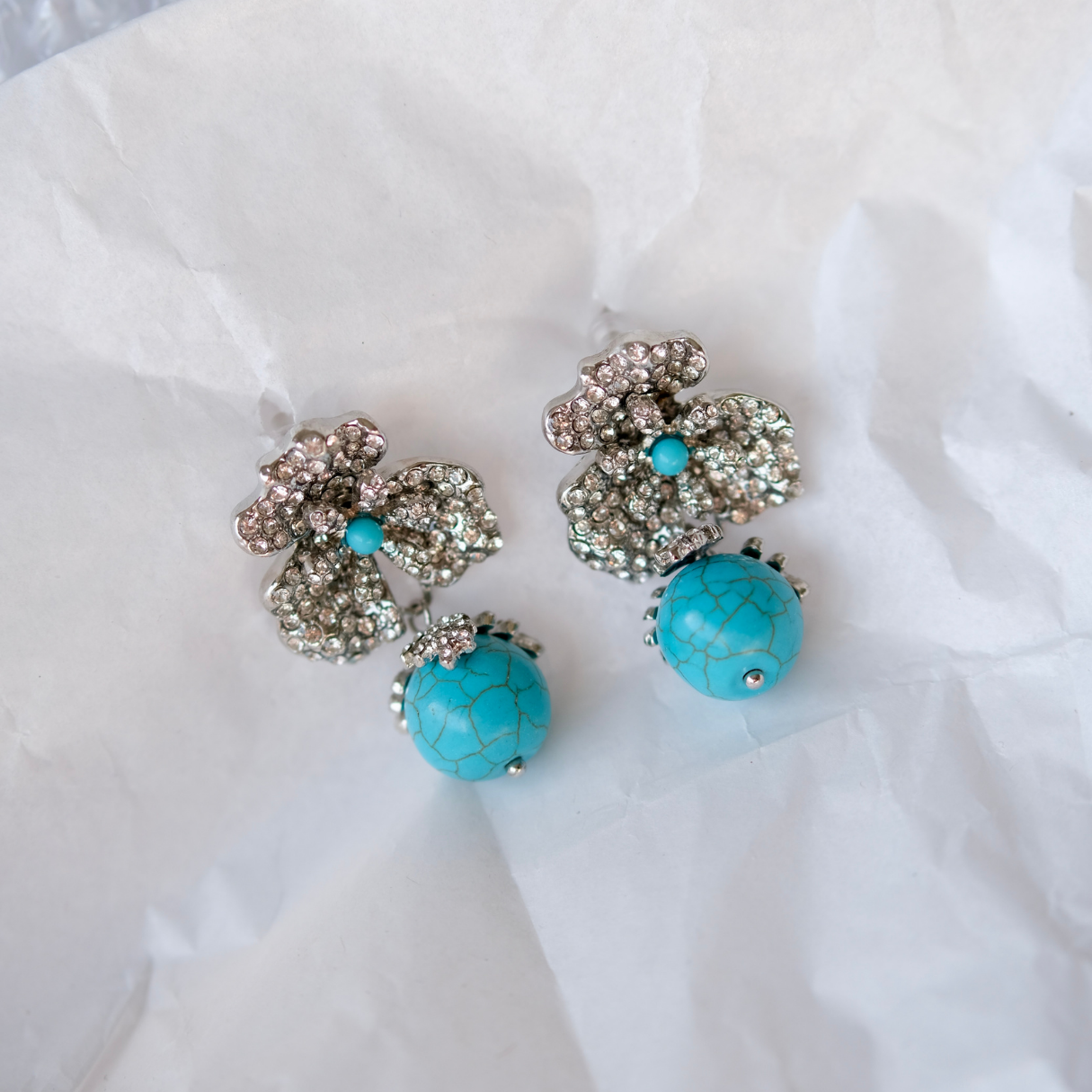 Flower Pave Turquoise  Earrings