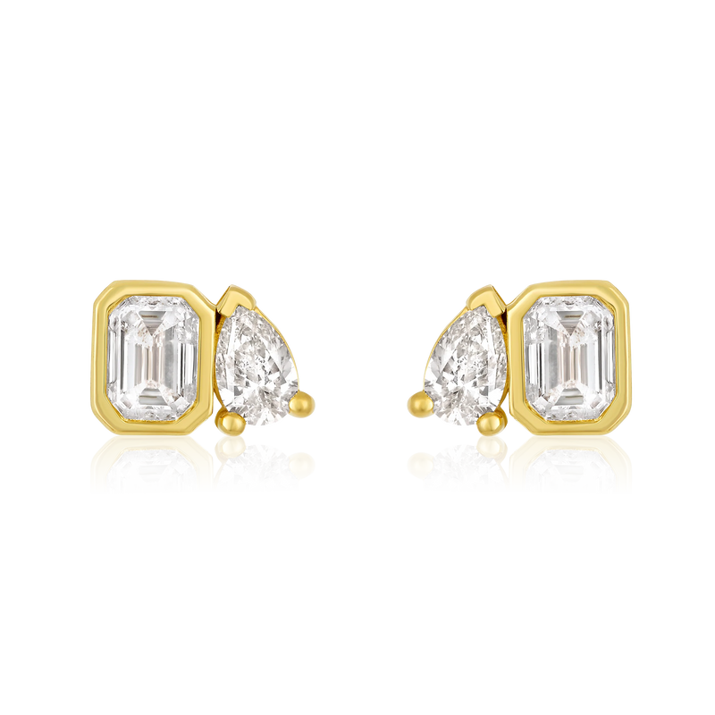 Bezel Emerald and Pearl Stud Earrings