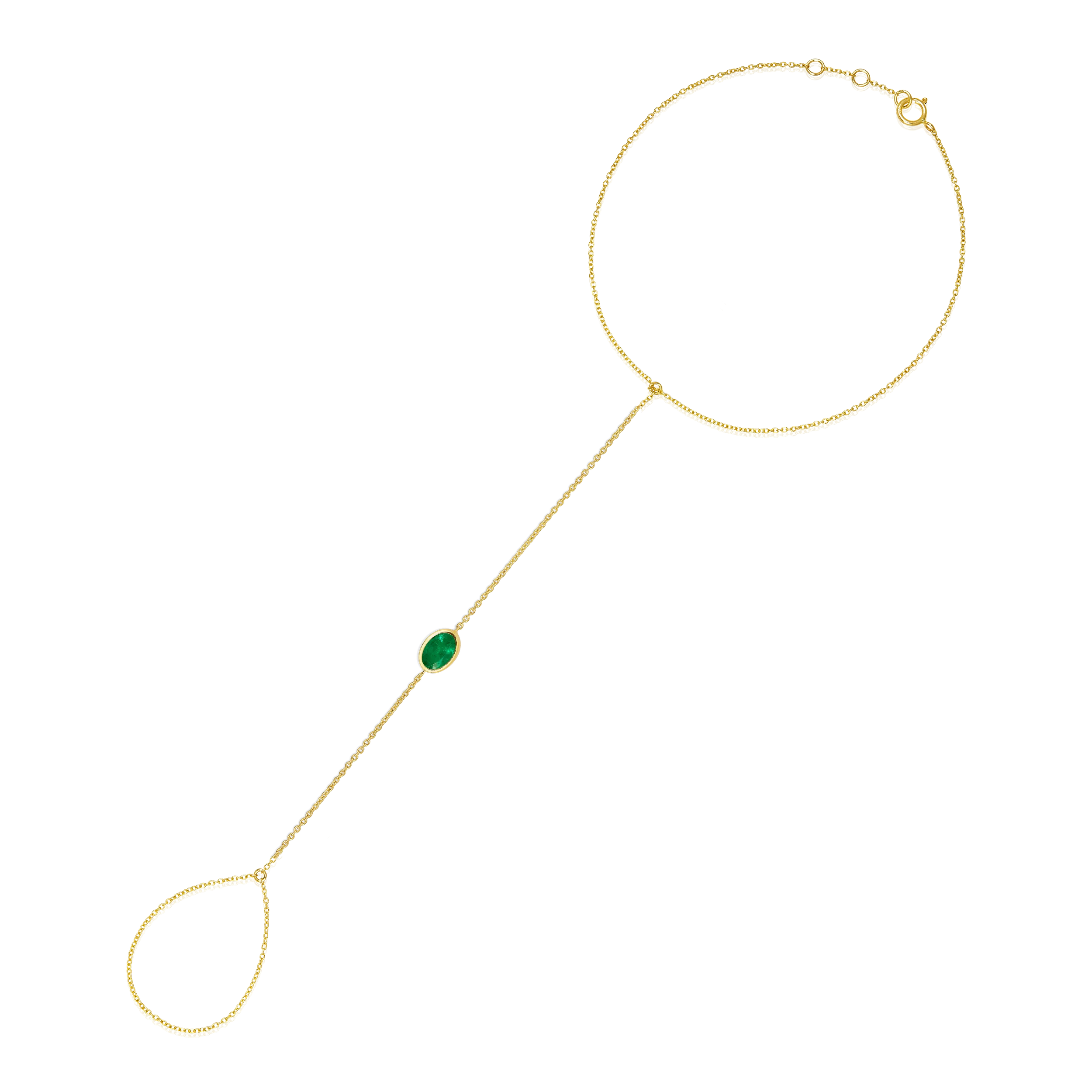 14K  Natural Diamond Emerald East West Oval Bezel Hand Chain