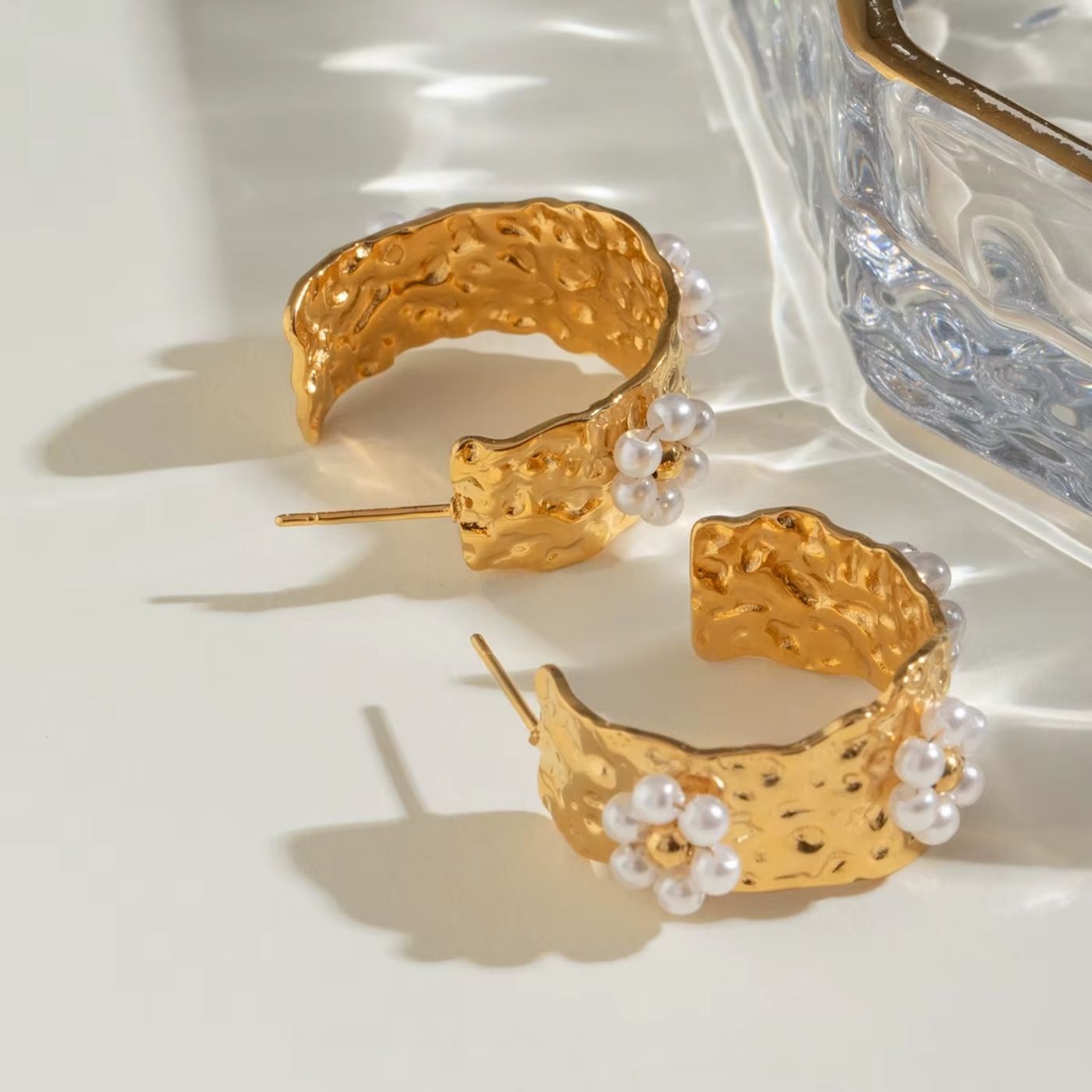 Pearl Flower Hoops