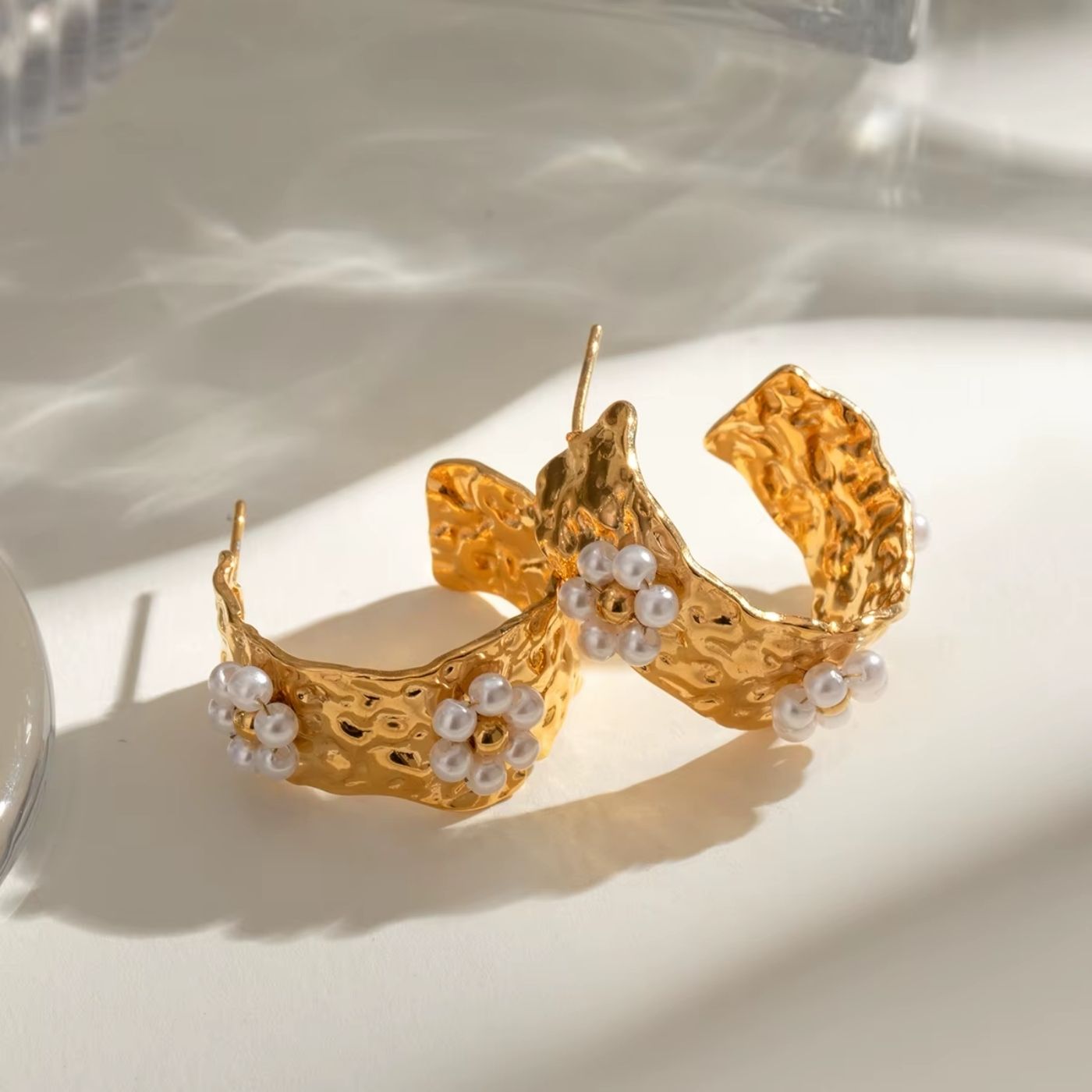 Pearl Flower Hoops