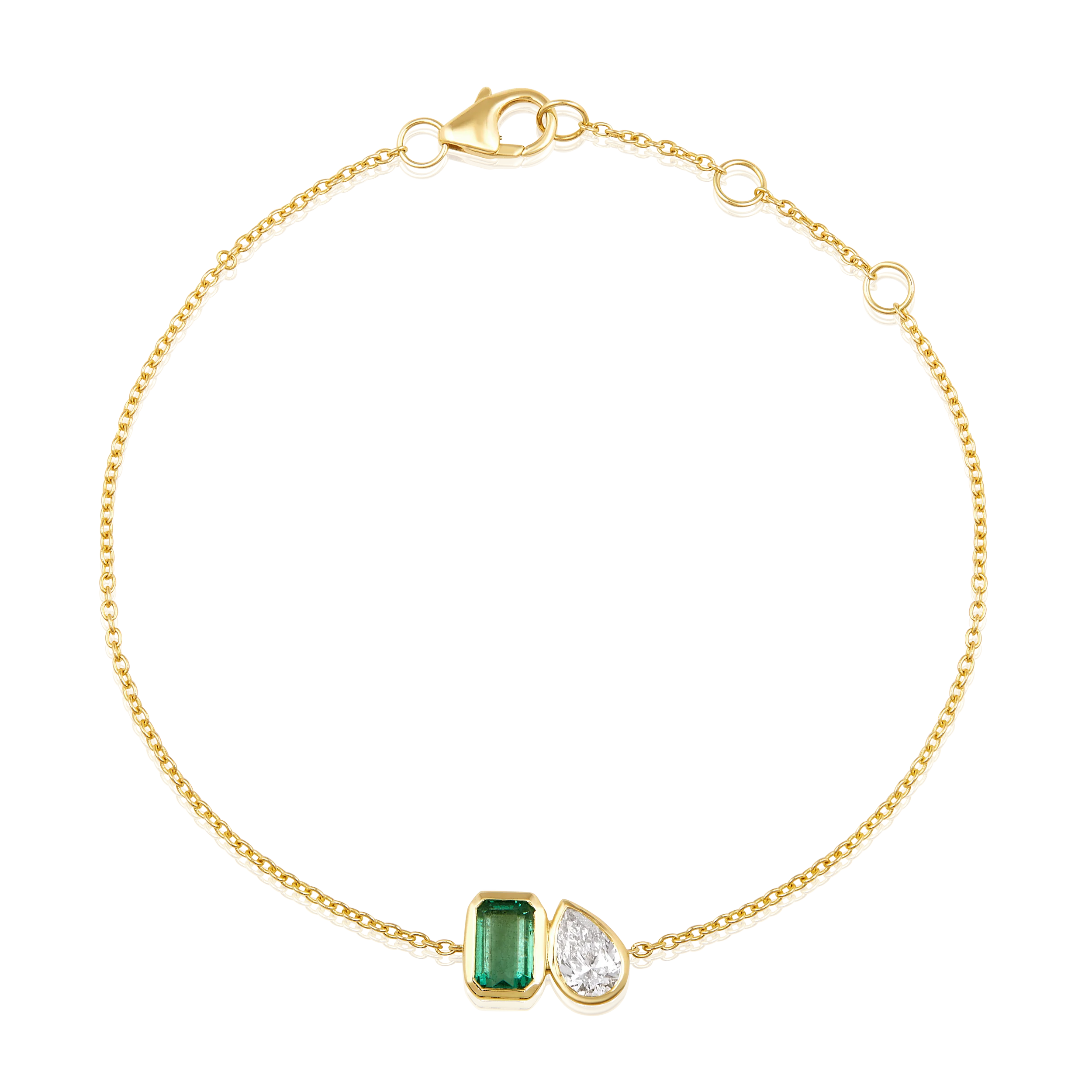 14K Gold  Emerald Pear Bezel Chain Bracelet