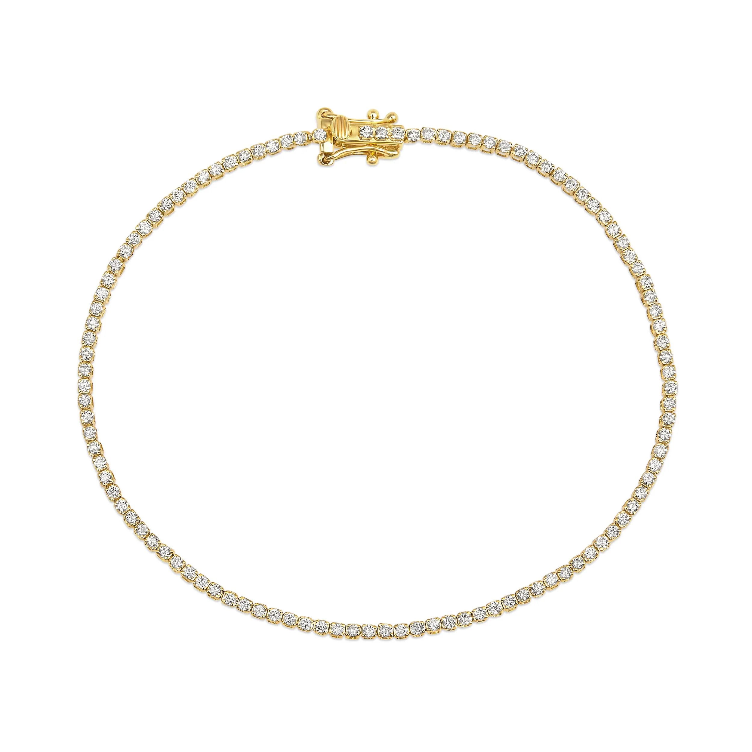 14K Gold 1ct Natural Diamond Round Tennis Bracelet