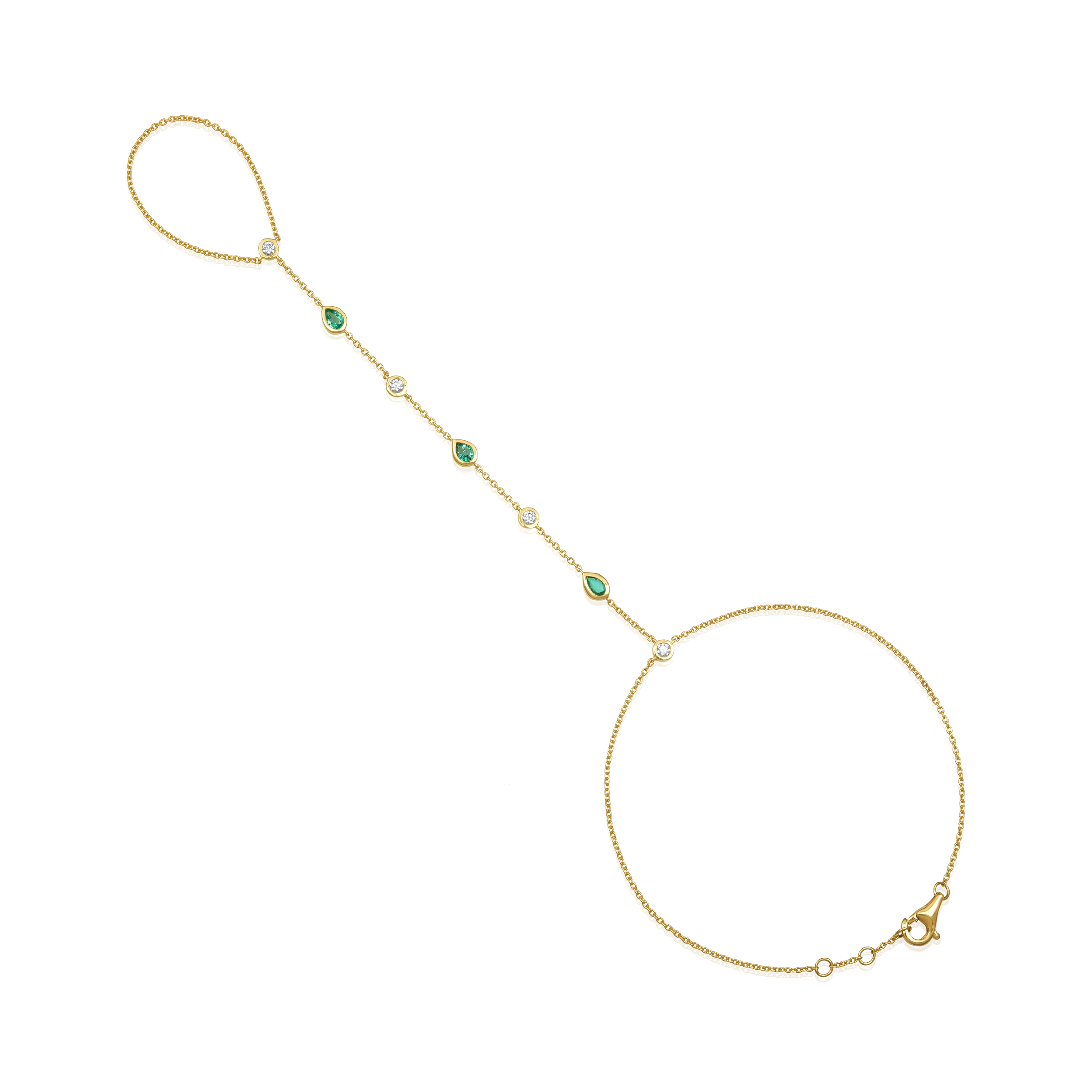 14K Emerald Pear Bezel Hand Chain