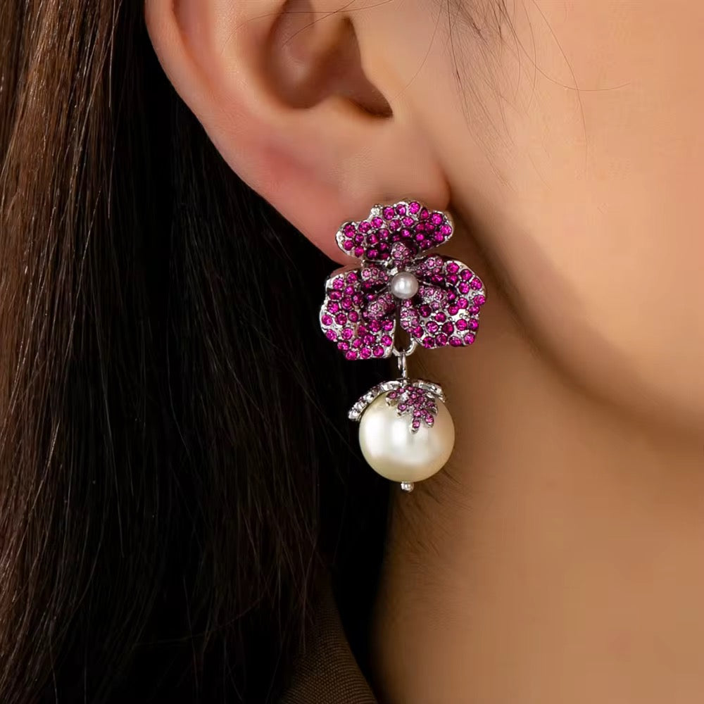 Flower Pave Turquoise  Earrings