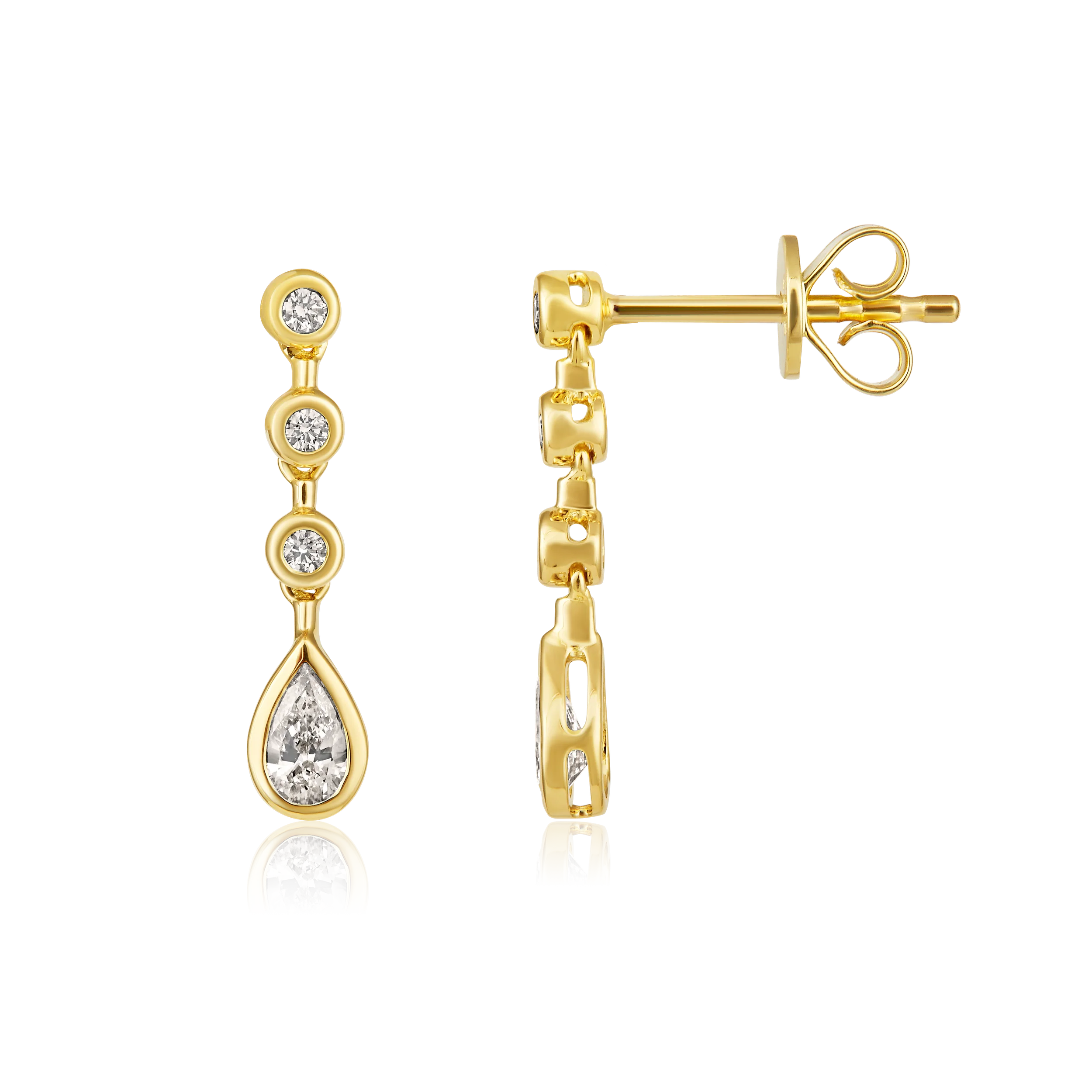 14K Gold 0.4ct Natural Diamond  Bezel Pear Tear Drop Earrings