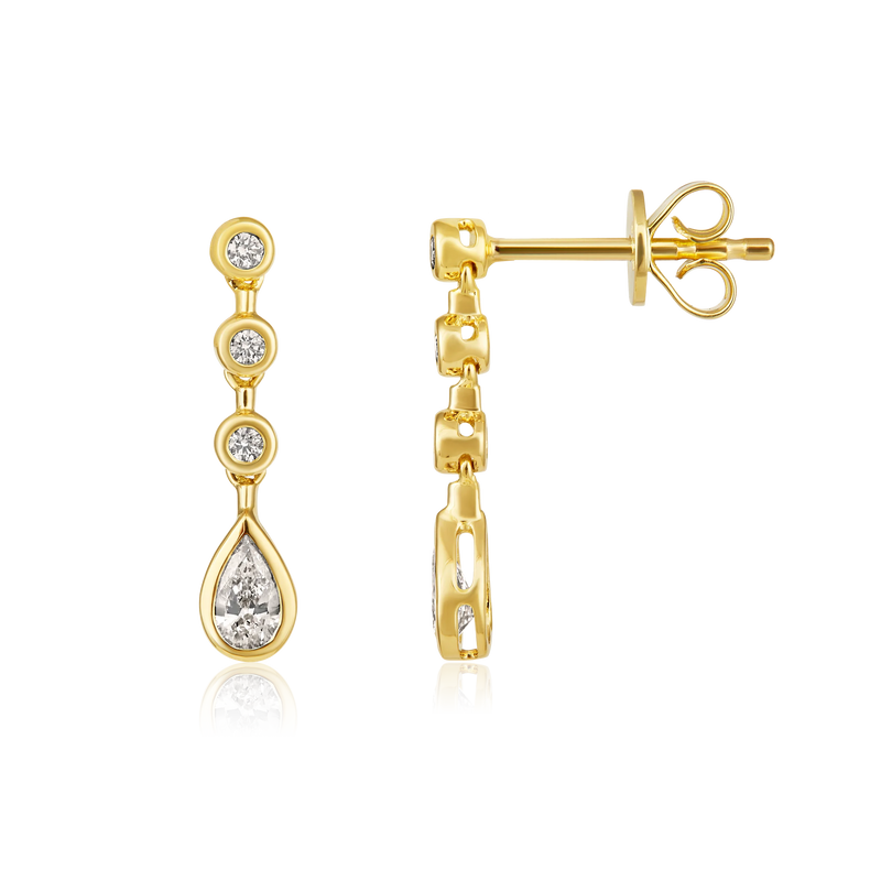 14K Gold 0.4ct Natural Diamond  Bezel Pear Tear Drop Earrings