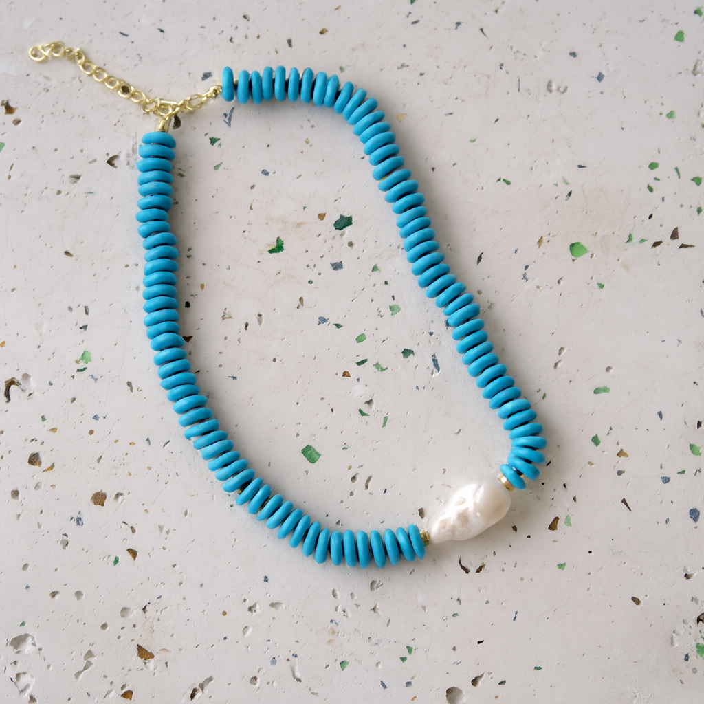 Turquoise Blues – Natural Stone & Freshwater Pearl Necklace