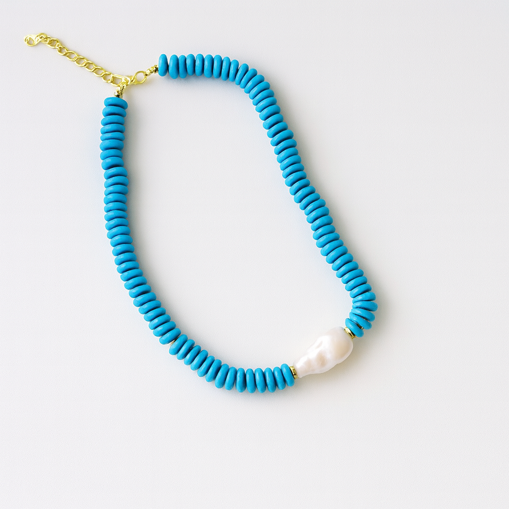 Turquoise Blues – Natural Stone & Freshwater Pearl Necklace