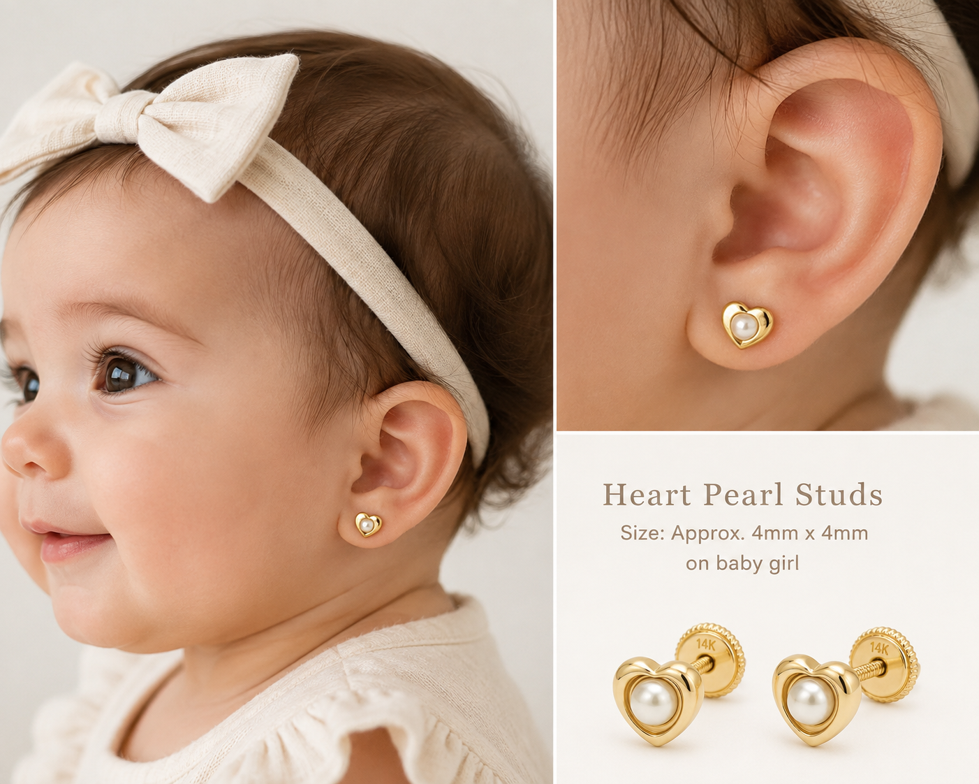 4mm Pearl Heart Studs