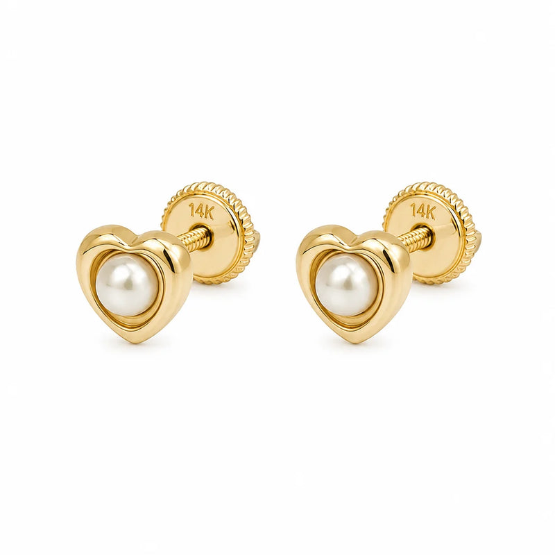 4mm Pearl Heart Studs